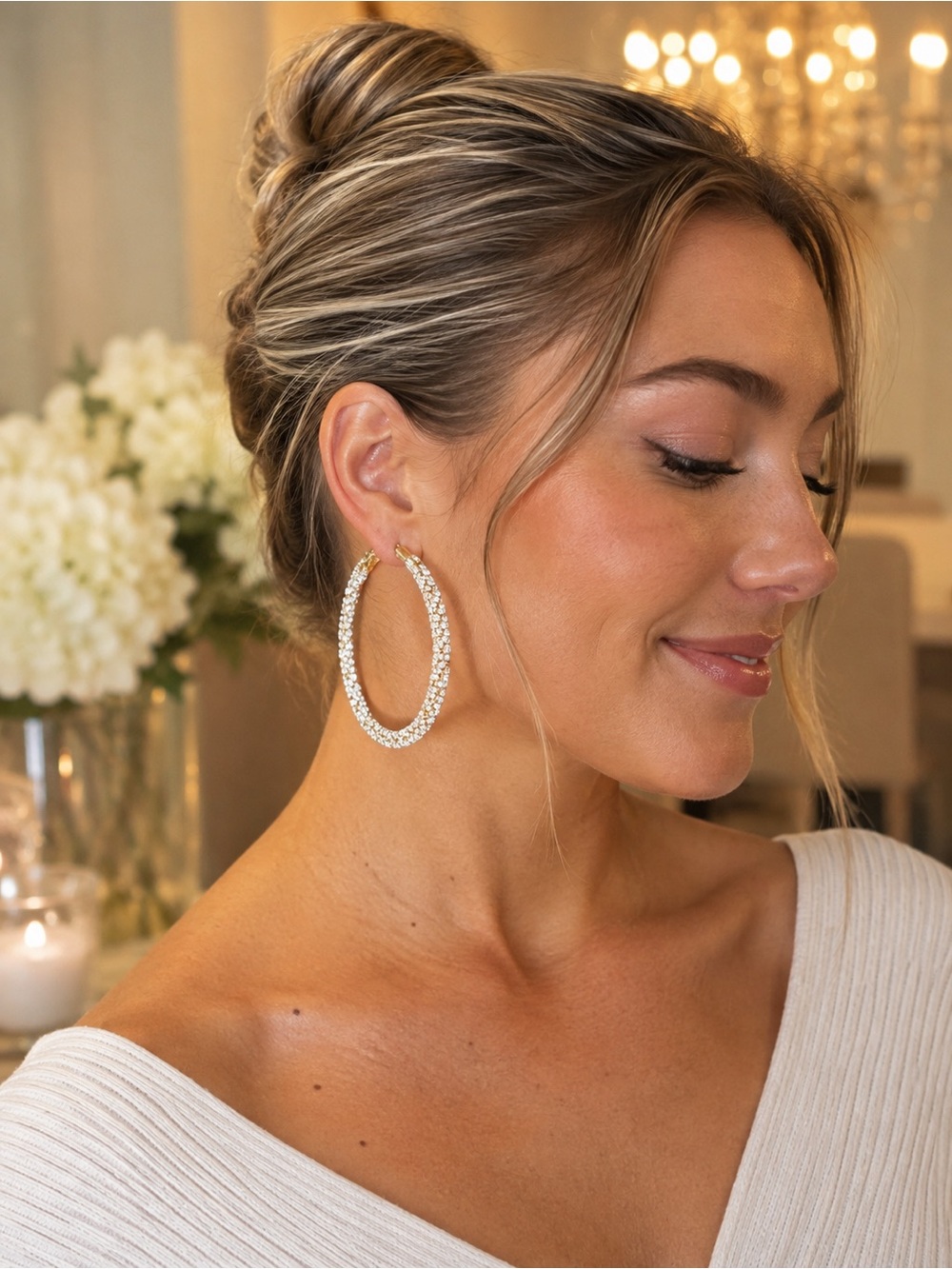 Windsor Gold Rhinestone Crystal Statement Hoop Earrings NWT